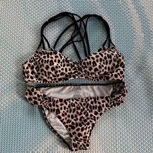 PINK Leopard Print Bikini with Strappy Back Small